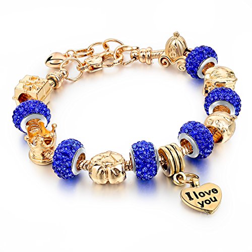Long way gold plated snake chain glass beads "i lo…