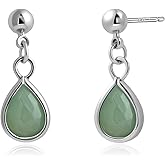 Watforsh Green Jade Teardrop Mint Light Stud Earrings Dangle Crystal Stone Emerald Earrings for Women