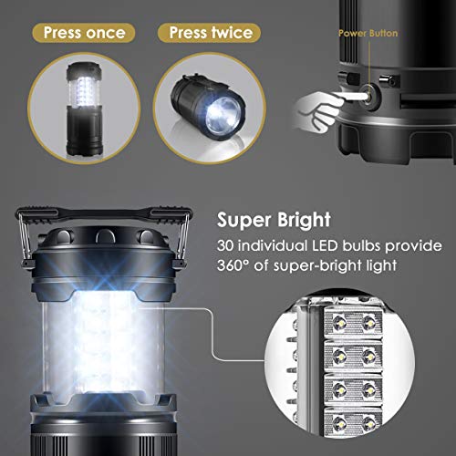 Camping Lantern, 2 Pack Portable LED Flashlights for Camping, Hiking, Reading, Hurricane, Power Outage (2PACK)