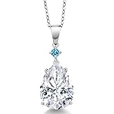 Gem Stone King 925 Sterling Silver Swiss Blue Topaz Pendant with Chain Set with Moissanite (9.32 Cttw)