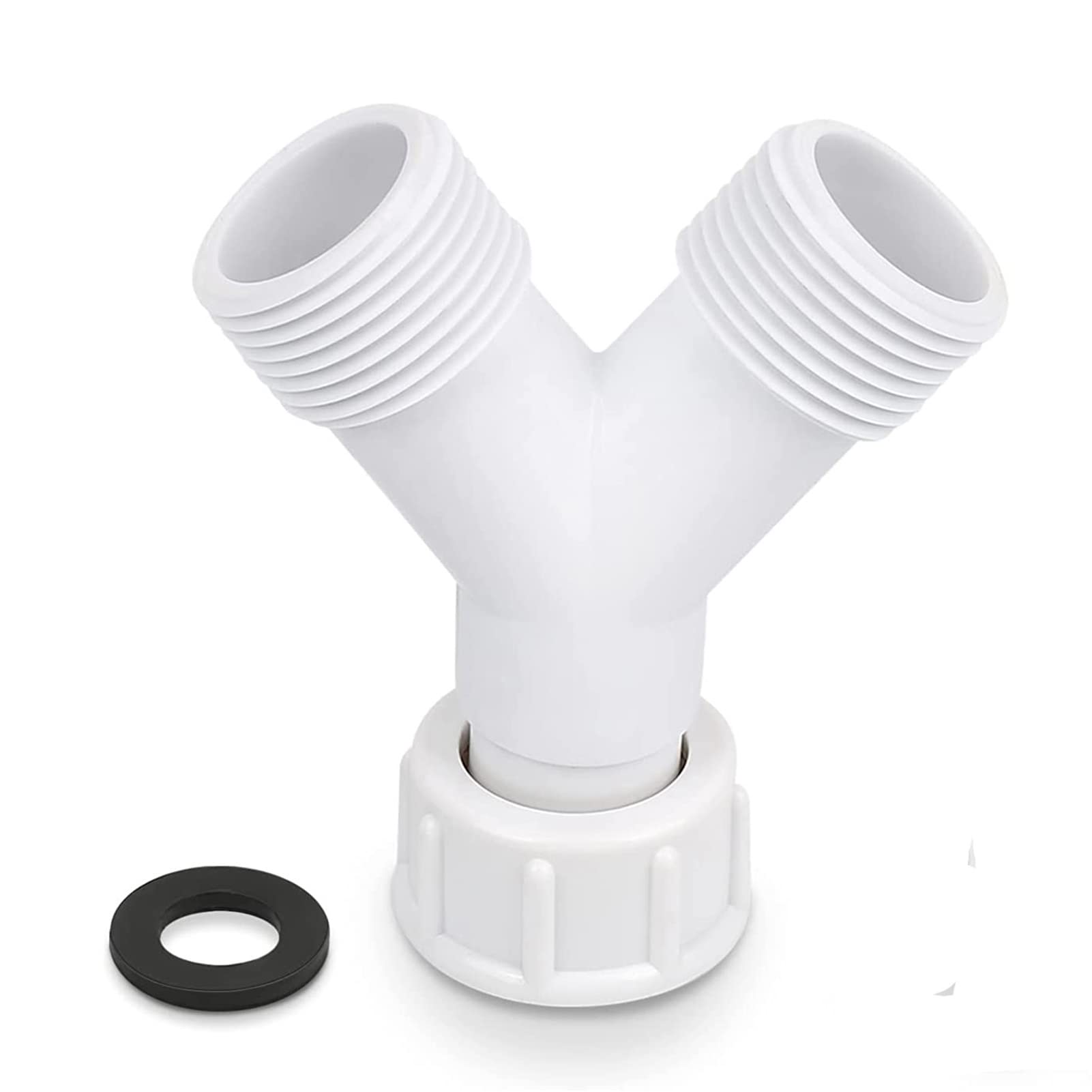 Washing Machine Y Splitter, 3/4 Inch Plastic Y Piece Splitter Connector Washing Machine Dish Washer, Appliance Inlet BSP Hose Y Connector with Rubber Washer, White