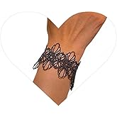 Allereyae Vintage Hollow Lace Flower Bracelet Black Tattoo Lace Hand Chain Bracelet Gothic Lace Chain Bracelet Plain Lace Bracelet Jewelry for Women