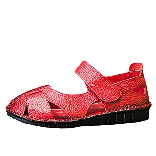 Mordenmiss Women's New Peep Toe Velcro Multi Color Flat Sandals