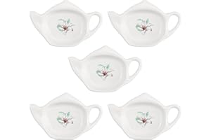 Bicuzat Ceramic Tea Bag Holders - 5 PCS Teapot Shaped Coasters - Lily