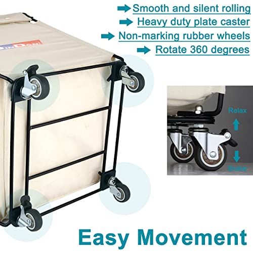 HeavyDuty Canvas Laundry Hamper with Wheels for Home Closet Large Rolling Laundry Basket with