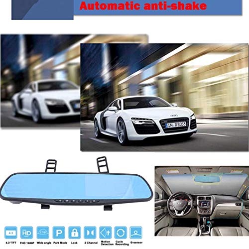 Mirror Dash Cam Backup Camera, 4.3'' 1080P Car Auto DVR Monitor Rear View Dual Camera Video Recording System with G-Sensor, WDR, Loop Recording