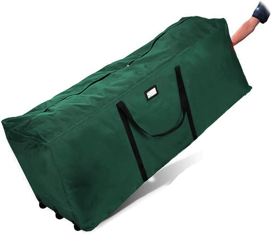 Primode Rolling Tree Storage Bag, Fits Up to 9 ft. Disassembled Holiday Tree, 25" Height X 20" Wide X 60" Long, Extra Large Heavy Duty Storage Container with Wheels and Handles (Green)