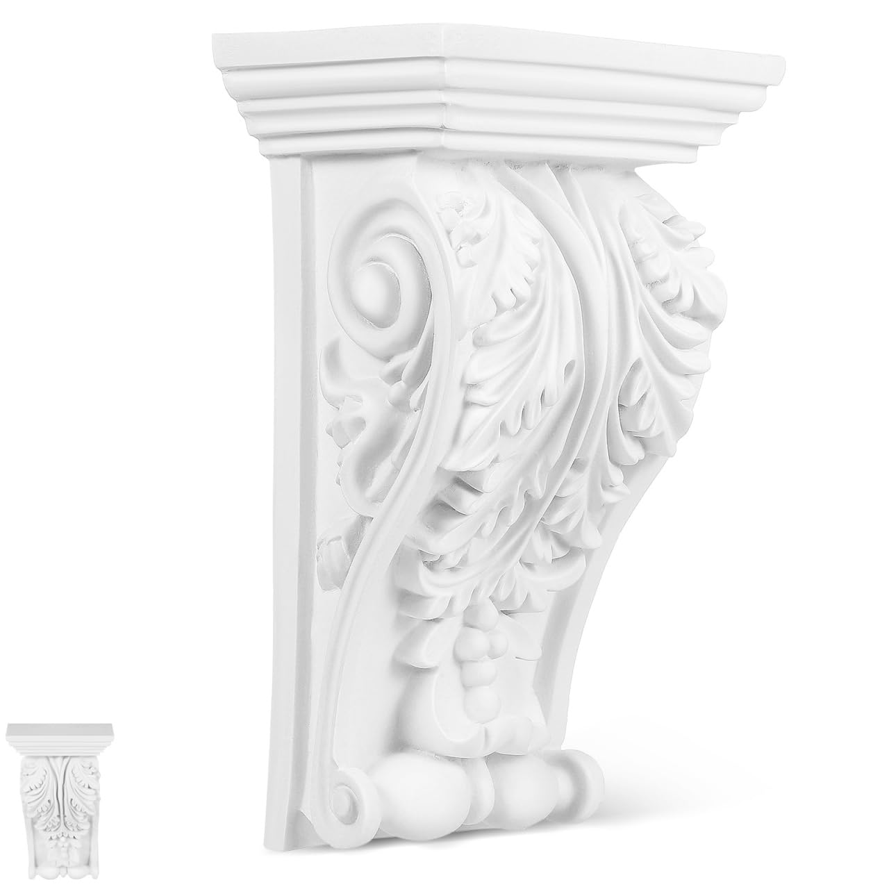 Small Carved Wood Look Corbels, Vintage PU Decorative Brackets for Furniture, Cabinets and Walls, European Style Lightweight Shelf Onlays, Antique White Easy-Install Appliques