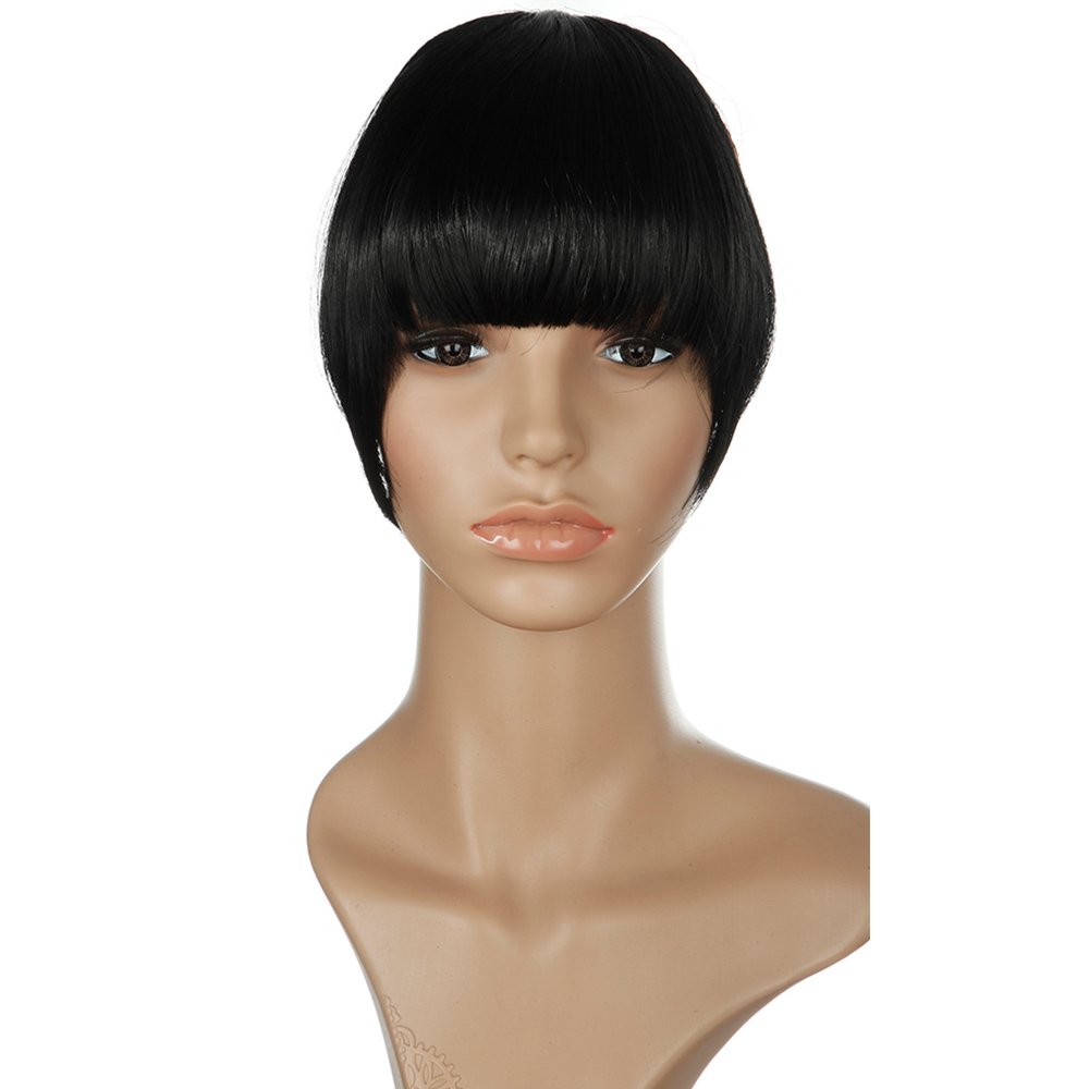 Clip in Extensions Pony Haarteil natürliche Haarverlängerung glatt Kunsthaar 2 Clips 1 Schwarz Amazon Beauty