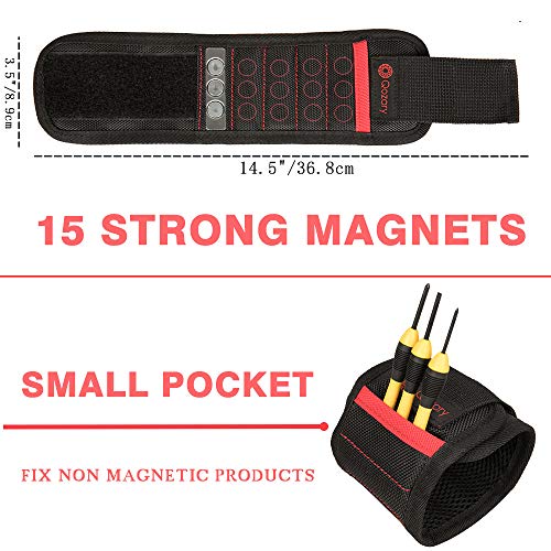 Qozary Magnetic Wristband for Holding Tools with 15 Strong Magnets, Magnetic Wristband for Screws, Nails, Drill Bits- Best Unique Tool Gift for Men, DIY Handyman, Mother/Father (Red) - Thumbnail 5