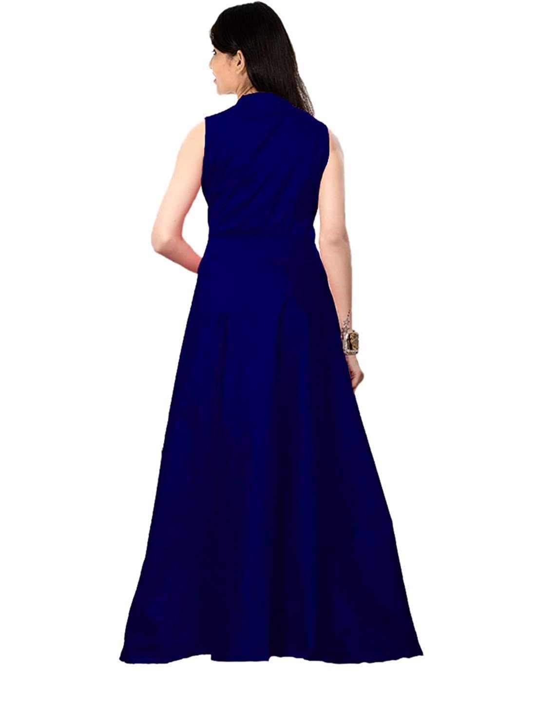 madhavfashion women's taffets silk semi-stitched gown (royal blue, free size)