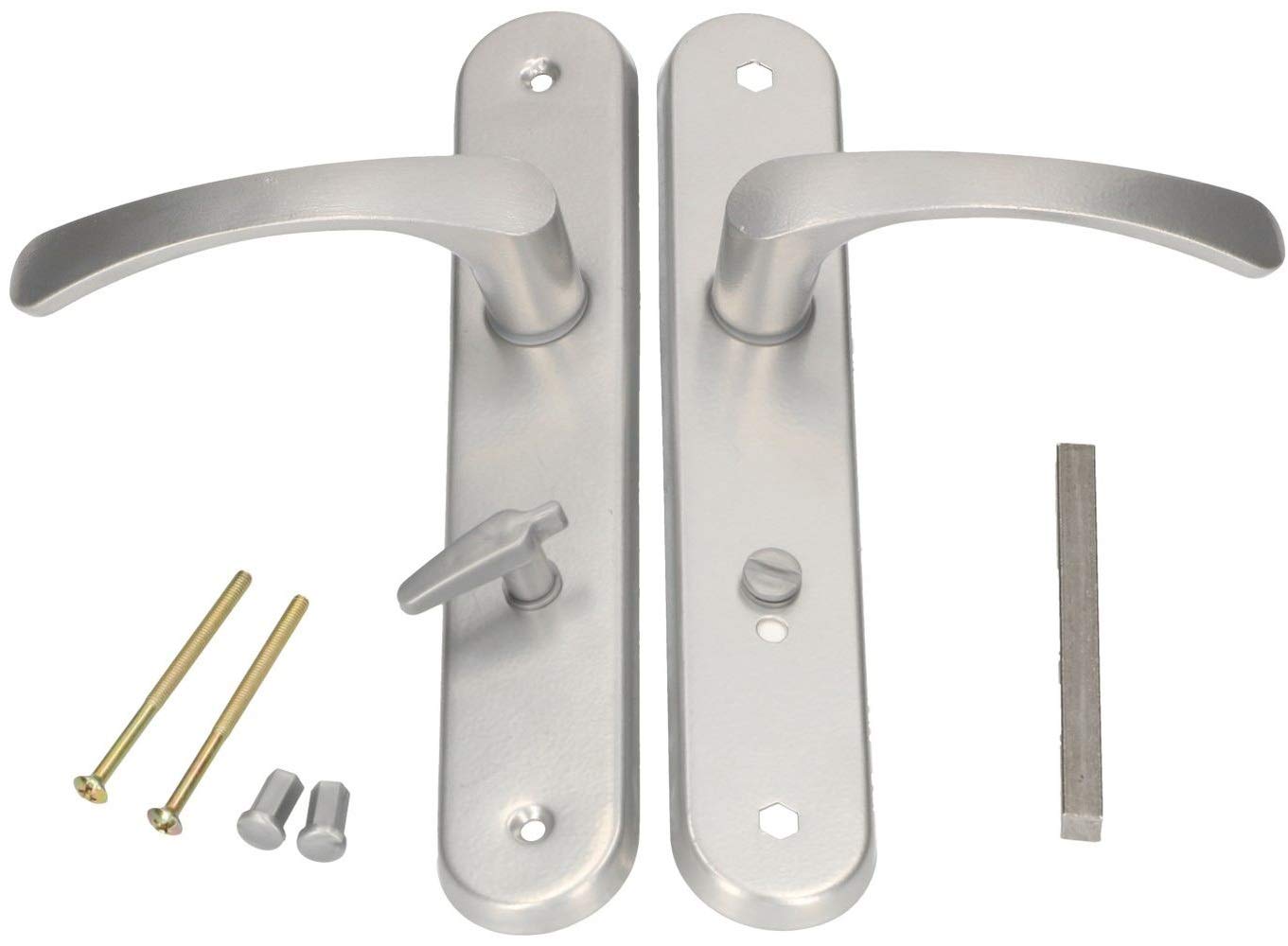 KOTARBAU® Door Handle 72 mm Left Right Toilet Silver Door Fitting Door Handle Door Handle Set Toilet Door Room Door Long Plate Aluminium — image 1