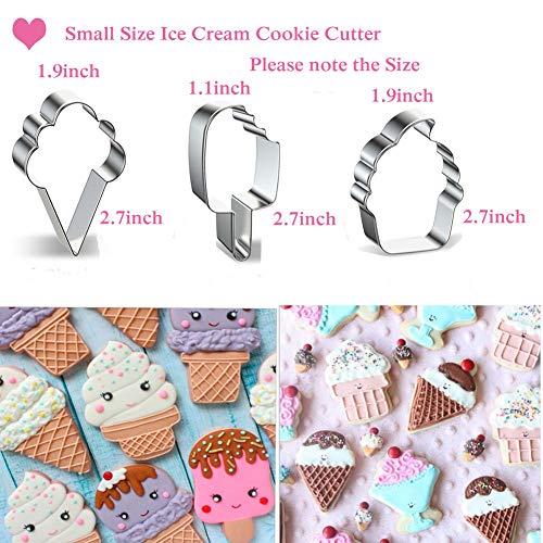 Ice Cream Cookie Cutter, 6 Pieces Small Sweet Cookie Cutters Set Stainless Steel Metal Molds