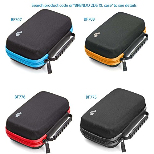 BRENDO-New-Nintendo-2DS-XL-Case-and-Large-Stylus-Fits-Wall-Charger-24-Game-Cartridge-Case-Holder-Large-Accessories-Pocket-Black-Orange