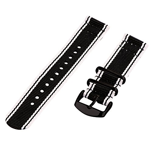 Clockwork Synergy, LLCClockwork Synergy - 22mm 2 Piece Classic Nato PVD Nylon White/Black Replacement Watch Strap Band