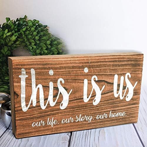 CHICVITA Rustic Wood Sign, This is Us Freestanding Farmhouse Wall Decoration for Living Room Bedroom Entryway Kitchen, 11" x 5.5" - Brown