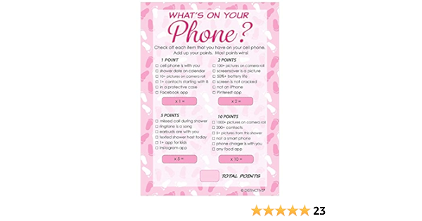 What S On Your Phone Pink Girl Baby Shower Game Cards Toys Games Amazon Com
