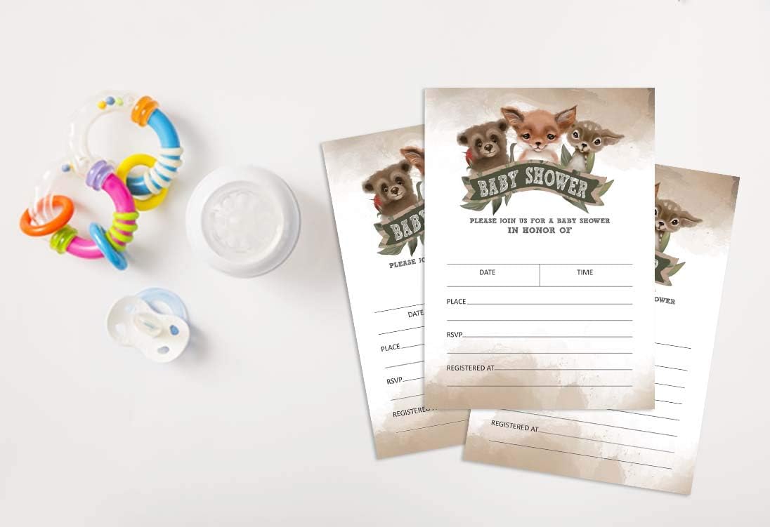 Inkdotpot 30 Fill In Style Baby Shower Invitation Cards Fox Jungle Animals Blank Invites, Invitation_card, 5 x 7 Inches - Image 5