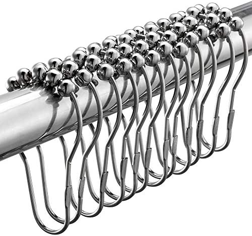 TASOM Roller Decorative Bathroom Shower Curtain Rings Hook Rustproof Heavy Duty Stainless Steel with Balls Polished Chrome (Chrome)