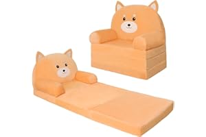 QIUODO Kids Couch Fold Out for Playroom, Velvet 2-in-1 Flip Open Couch for Toddlers 1-3, Comfy Toddler Chair for Reading and Napping, Foldable Kids Sofa Bed for Boys and Girls
