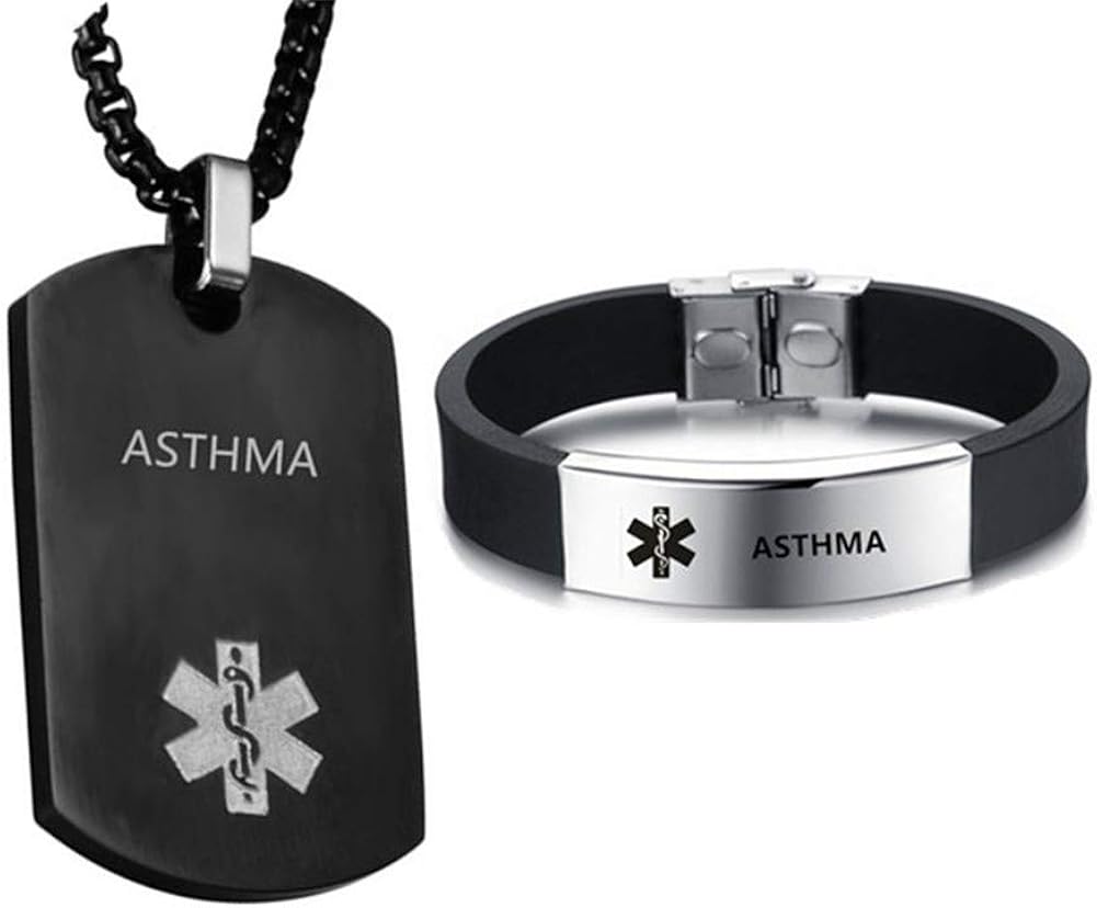 NJ Asthma Medical Alert Jewelry Set Asthma Medical Alert Dog Tag ID