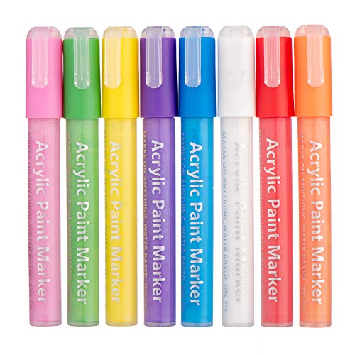 Paint Pens for Glass, Ceramic, Metal, Canvas, Rock, Wood, Stone Painting - Great for Glass Writing, Mug Design, Craft Projects - Set of 8 Colors - Medium Size Point Tip