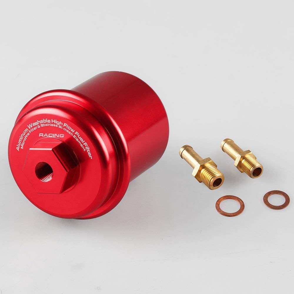 Aluminum Alloy Oil Filters Dirt Cleaner Car Inline Oil Gas Fuel Filter for Honda Acura(Red)