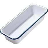 Webake Large Enamel Bread Pan with Lid, Long Banana Bread Loaf Pan for Baking, Non-Stick Rectangle Cake Pan Enamelware White 12 x 4.5 Inches