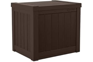 Suncast Small Outdoor Storage Box - 22 Gallon Java Resin Outdoor Deck Box, Flat-Lid Bench Seating, Patio Storage Bin Container for Organizing Tools, Cushions for Porch, Deck, Pool, & Garden
