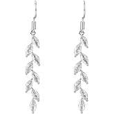 Wedding Dangle Earrings, Marquise Cubic Zirconia Crystal Chandelier Earrings for Brides, Bridesmaid, Women and Girl Prom, Rose Gold Leaf Long Drop Earrings