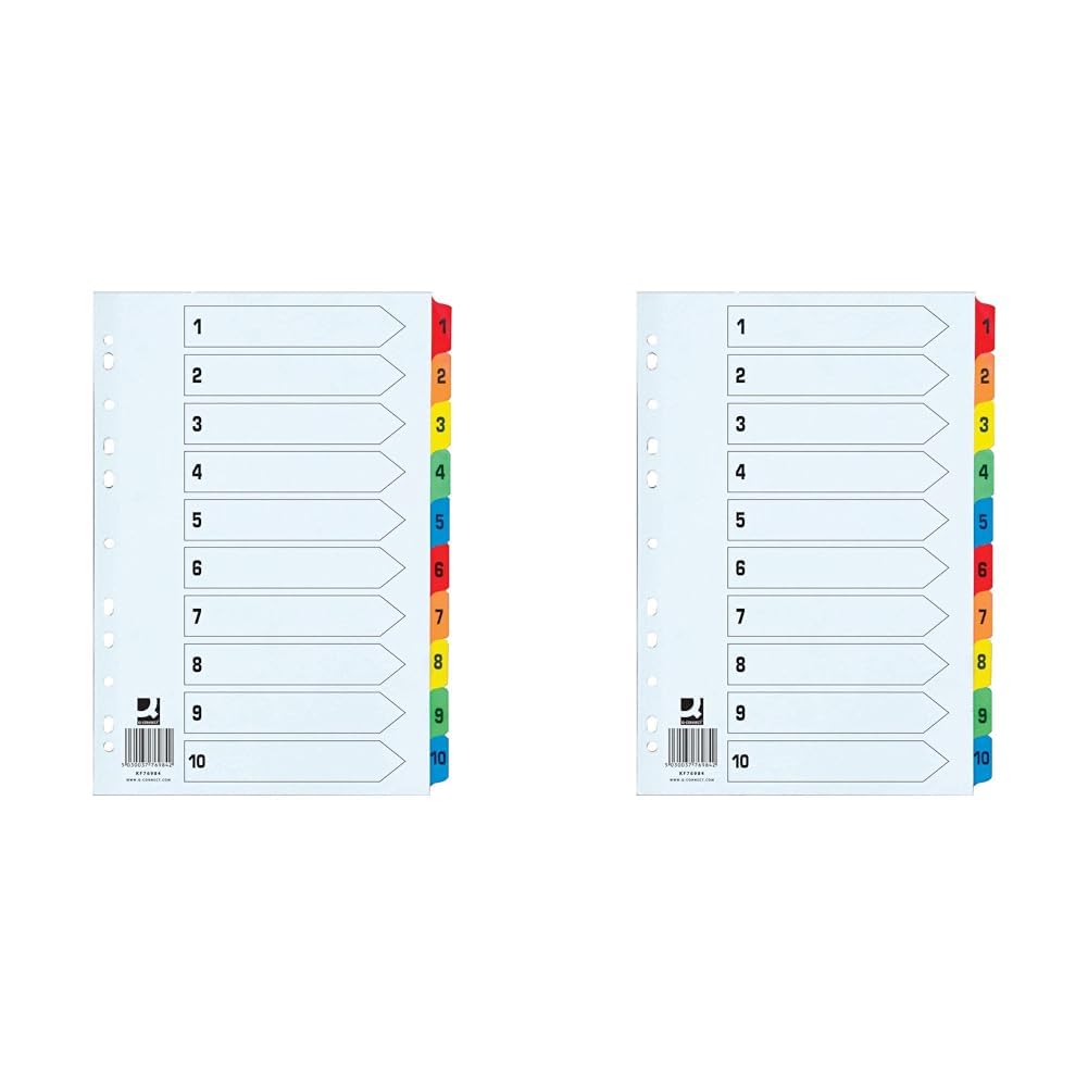 Q-Connect 1-10 Index Extra Wide Reinforced Multi-Colour Tabs KF76984 (Pack of 2)