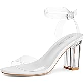 Greatonu Clear Heels Sandals for Women 2026 Open Toe Ankle Strap Clear Chunky Heels Sandal Dressy Party Wedding Shoes Transparent High Heeled Sandals