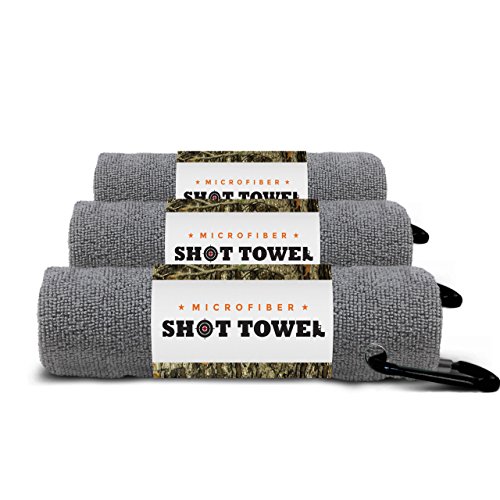 Shot Towel (Gun Powder Gray-3pk) Microfiber, 16" X 16" with Carabiner Clip. For Shooting, Hunting, and Tactical