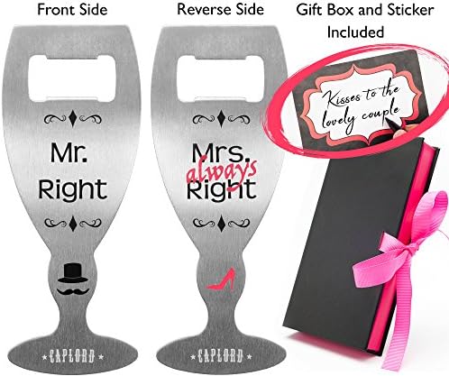 Gift for Couples - Mr. Right and Mrs. Always Right, Novelty Stainless Steel Beer Bottle Opener by CAPLORD, Comes with Gift Box and Greeting Sticker - Funny Wedding Present