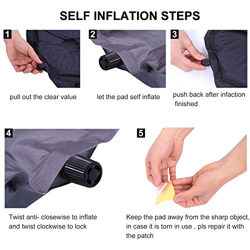 OUTCAMER Camping Pad with Attached Pillow, Self Inflating Sleeping Pad, Lightweight Inflatable Foam Padding Sleeping Mat for Camping Backpacking Hiking