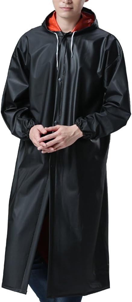 QZUnique Men's Women's Hooded PVC Soft Raincoat Outdoor Waterproof Workwear Fishing Jacket with Cuff