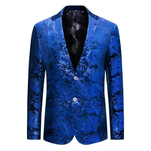 Allthemen Herren Pailletten Sakko Gold Glitzer Blazer Slim Fit Hochzeit Smoking Blue #73 3Xl