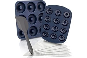 Chefast Silicone Donut Pans Combo Kit: Non-Stick Large and Mini Donut Pan Baking Molds, Spatula, and 5 Pastry Bags - for Full