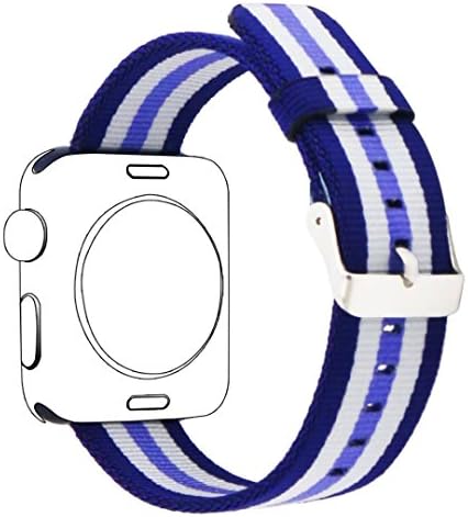Yichan Woven Nylon Fabric Wrist Strap Replacement Band with Classic Square Stainless Steel Buckle for Apple iWatch Series 1 / 2 / 3,Sport &amp; Edition,38mm,Lilac White Darkblue Stripes