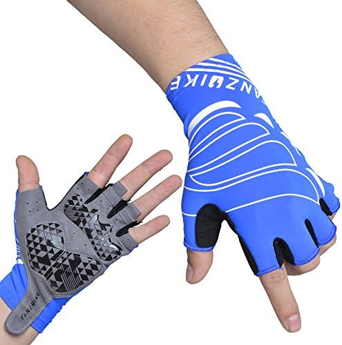 Men Women Bike Cycling Gloves, Breathable Lycra Summer Half Finger Biking Gloves, Anti Slip Shock Absorbing Pading Bike Gloves ,Mountain Road Biking Fanzbike Riding Gloves(Blue)