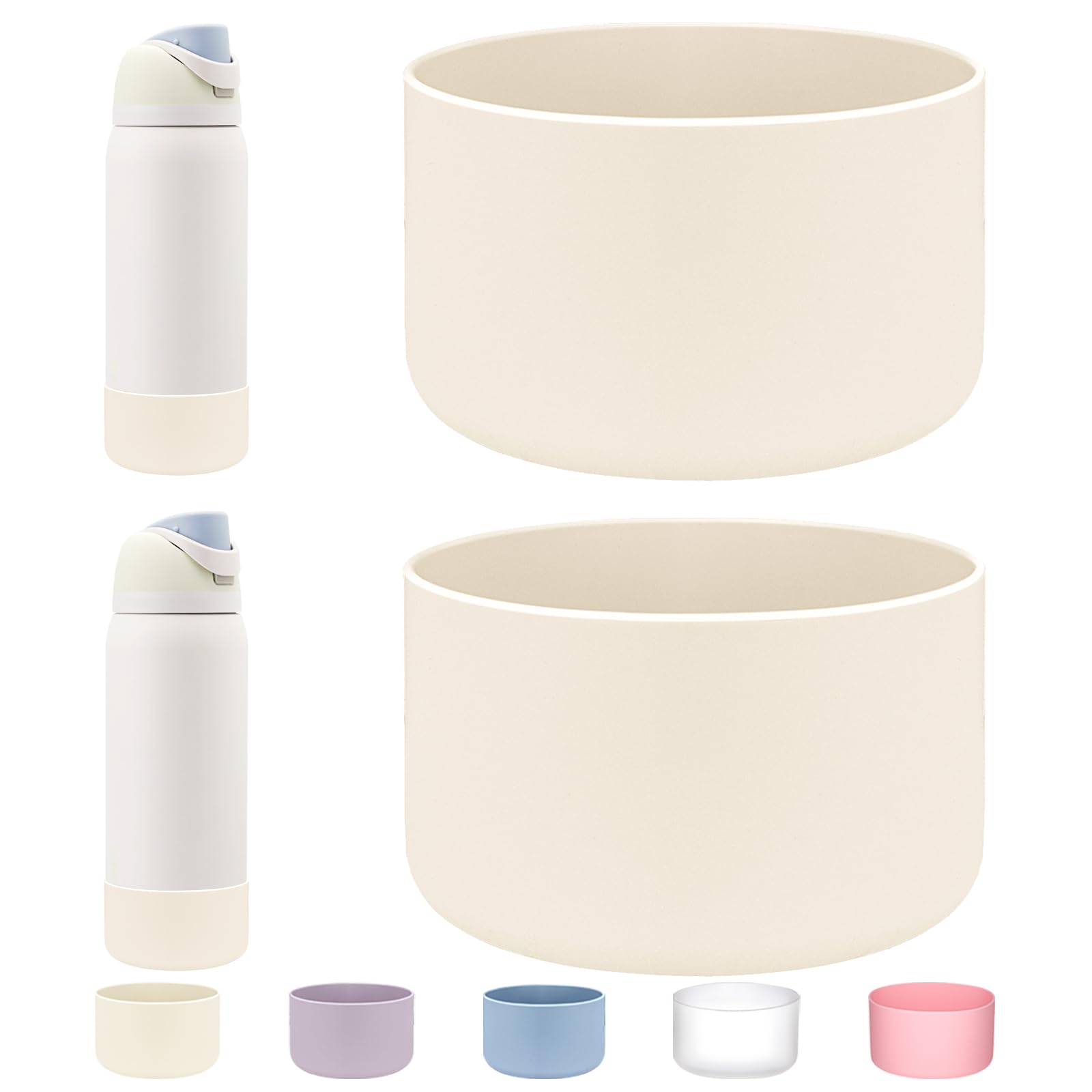 WK IEASON 2Pcs Silicone Water Bottle Boot for Owala 32oz, Protective Flask Bottom Cover Base for Owala FreeSip Twist and Flip Flask Bottles (Creamx2, 32OZ)