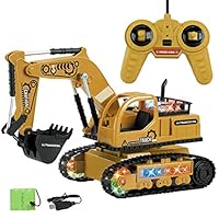 Icocol RC Excavator Toy for Boys 2.4Ghz Remote Control Tractor Rechargeable Battery Excavator Toy Construction Vehicles Kids Sand Snow Digger Toy Indoor Outdoor (A)
