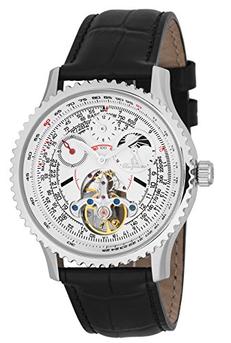 Burgmeister Men's Automatic Stainless Steel and Leather Casual Watch, Color:Black (Model: BM351-182)