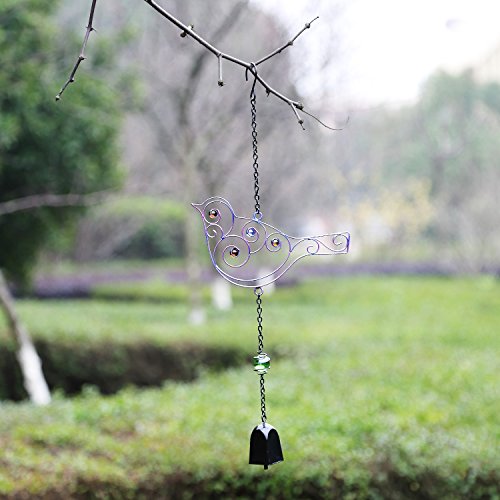 CEDAR HOME Wind chime Unique Outdoor Indoor Hanging Mobile Bell WindChime for Garden Lawn Yard Patio Waterproof Metal Glass Home Decor, 8.75" W x 1.5" D x 20" H, Song Bird