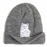 RULIU Women's Knitting Cat Animal Beanie Hat Gray