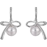 Bow Pearl Earrings for Women - Rhinestone Tassel Dangle Statement Earrings, Elegant Wedding Bridal Jewelry Gift for Women