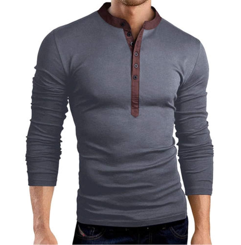 SUNSIOM Mens Casual Slim Fit Basic Henley Long Sleeve T-Shirt Plain Top Tee