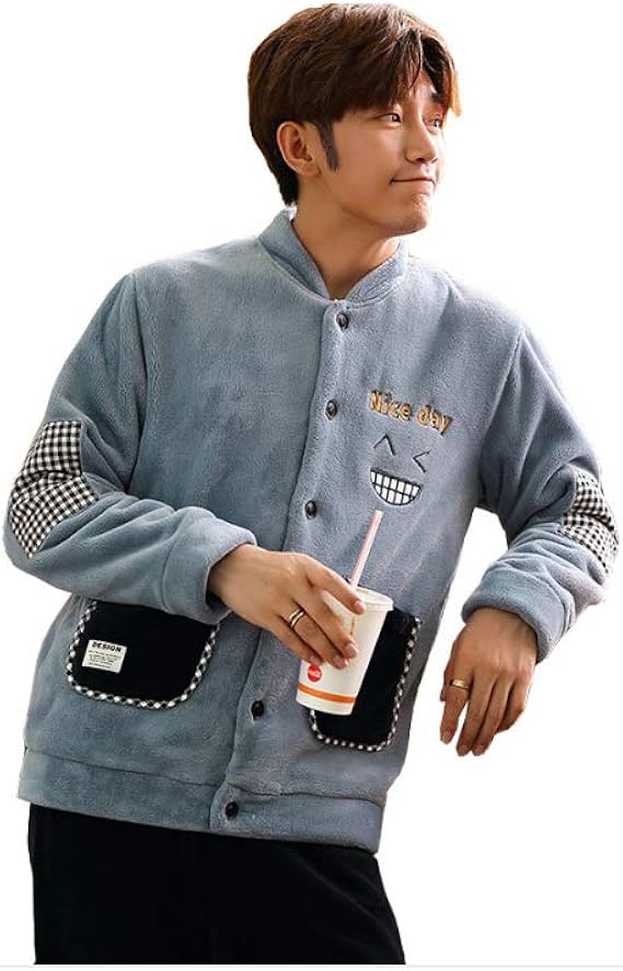 Amazon メンズ 暖かい 長袖パジャマ ふわもこ 前開き ルームウェア 肌に優しい 部屋着 ズポン 秋 冬用 パジャマ 通販