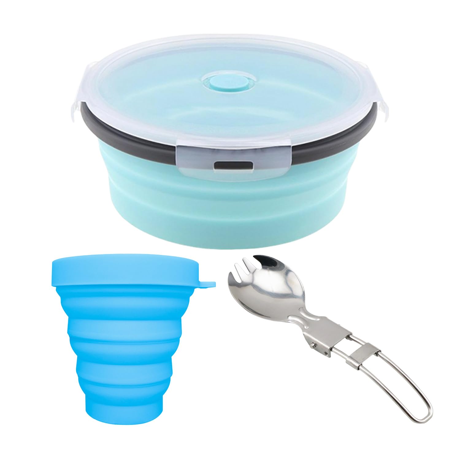 XMNIVATE 1 Folding Lunch Box with Folding Tin Spoon, 1 Folding Water Cup, Telescopic Lunch Box, Round Lunch Box, Lunch Box, Camping Bowl with Lid, Silicone Fresh-Keeping Bowl, Storage Box