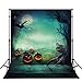 5x7ft Halloween Photo Studio Background Props Fabric Cloth Collapsible Backdrop, Light Green Pumpkin Wood Background for Photography